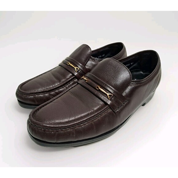 Florsheim Men's Size 9 Loafers Brown Leather Gold Metal Bit Dress Shoes Vintage - Picture 1 of 11